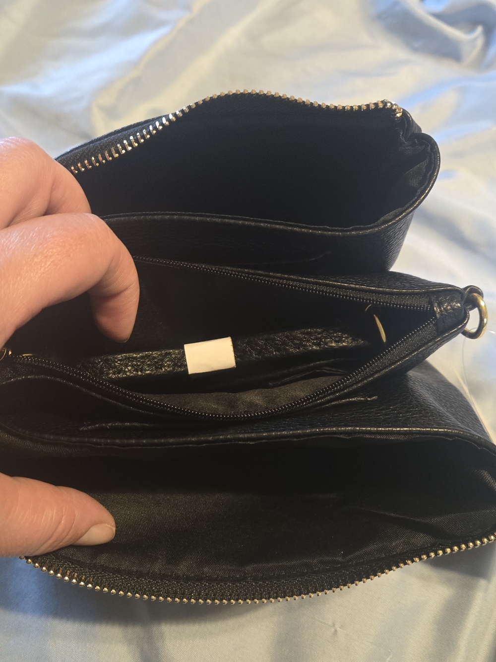 Black Leather Multi-Compartment Crossbody Wallet